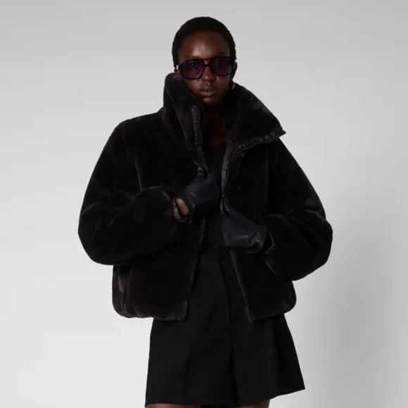 Save the Duck JEON REVERSIBLE FAUX FUR JACKET Size M BROWN BLACK NWT